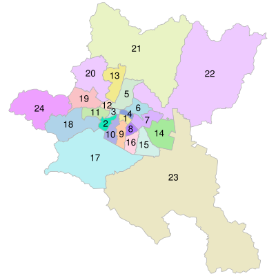 Kart over distrikta i Sofia