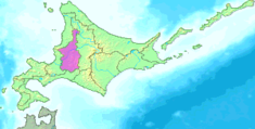 Kaart van Hokkaido met Sorachi gemarkeerd
