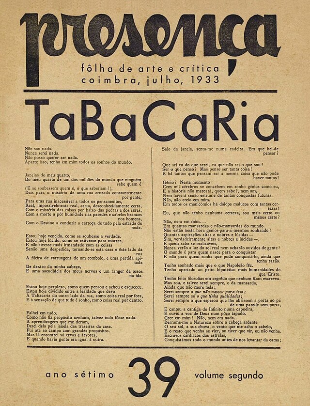 Poema "Tabacaria", de Fernando Pessoa