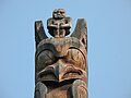 Spitze eines Totempfahls in Kispiox, British Columbia