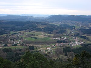 Panorama of the three valleys of Taintrux and the blue Vosges