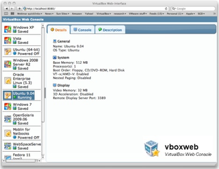 Interface web Virtualbox