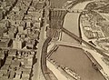 The four track viaduct in 1928, with the Sandridge Bridge crossing the Yarra and the turning basin still in use.