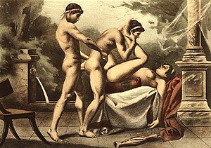 Penetrazione multipla di Paul Avril, dipinto erotico. Due uomini e una donna