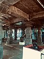 The temple has four shrines that share a mandapa with 70 pillars, many depicting Vedic and Puranic legends