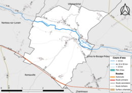 Carte en couleur présentant le réseau hydrographique de la commune