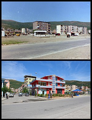 Ortszentrum an der Nationalstraße in den Jahren 1995 und 2013