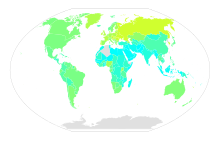 World map showing alcohol consumption around the world Alcohol by country.svg