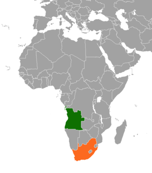 Mapa indicando localização da Angola e da África do Sul.