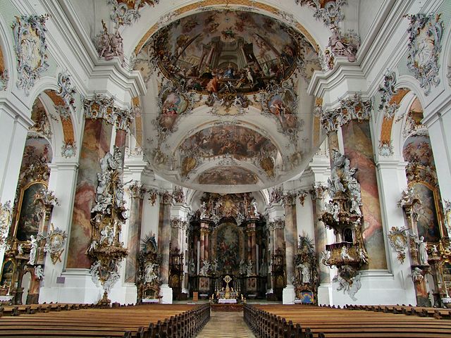 Внатрешност на Отобојренската базилика во Баварија