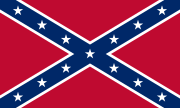 The Confederate battle flag: a blue saltire with white stars, bordered in white, on a red field.