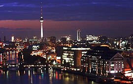 Central Berlin by night seen from the Allianz building