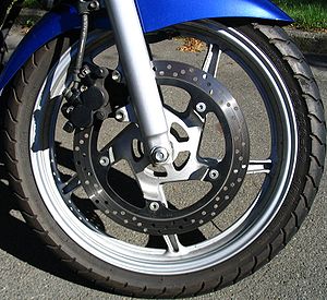 Disc brake on a motorcycle.