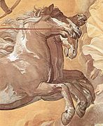 Los caballos de la Aurora en un fresco de Guido Reni (ca. 1612).