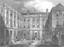 Herald's College, Bennet's Hill. Drawn by Thomas H. Shepherd, engraved by W. Wallis. Jones & Co. Temple of the Muses, Finsbury Square, London, 17 April 1830 Herald's College April 17, 1830.jpg