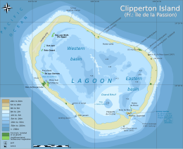 Clipperton Island with enclosed lagoon with depths (meters)