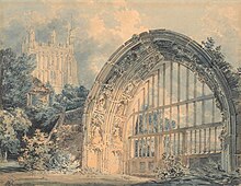 J. M. W. Turner's watercolour of the old abbey gateway, 1793 J. M. W. TURNER Evesham Abbey.jpg