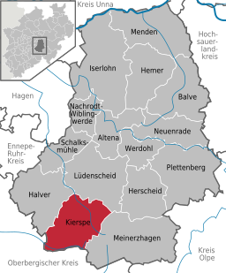 Läget för staden Kierspe i Märkischer Kreis