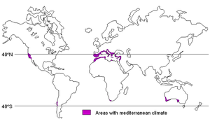 Areas with Mediterranean climate