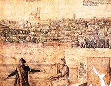 15th-century illustration of Ottoman Constantinople by Melchior Lorck Melchior Lorck - The Prospect of Constantinople (section).jpg