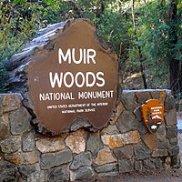 Entrance sign to Muir Woods National Monument MuirWoodsAutoEntranceSign 20150920.jpg