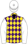 Purple and Yellow diamonds, White sleeves and cap