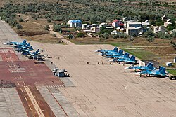 Russian Naval Aviation aircraft at Saky. (Date uncertain - 2010 or earlier.) Russian Naval Aviation aircraft at Novofedorovka airbase.jpg