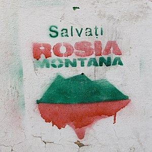 English: Graffiti "Salvaţi Roşia Montană&...