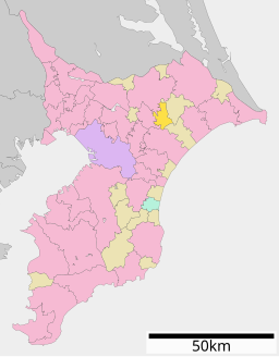 Shibayamas läge i Chiba prefektur Städer:      Signifikanta städer      Övriga städer Landskommuner:      Köpingar      Byar
