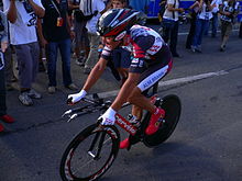 Basso at the 2005 Tour de France, where he finished the race second overall. Tour de france 2005 20th stage 02.jpg