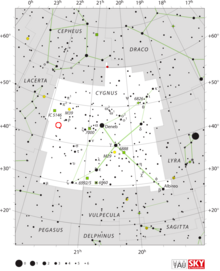 מיקומו של V1668 בקבוצת ברבור (מוקף בעיגול אדום)