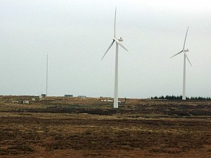 English: Wind turbines on top of Myres Hill. O...