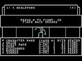 Встреча с группой скелетов на первом уровне подземелья. Версия игры для DOS.