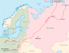 Location of Yamal–Europe pipeline