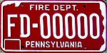 Номерной знак Пенсильвании 1987 года FD-00000 Fire Department.jpg
