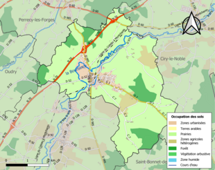 Carte en couleurs présentant l'occupation des sols.