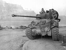 British Sherman "Firefly" tank in Namur on the Meuse River, December 1944 British Sherman Firefly Namur.jpg