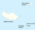 Kart over Madeira, Porto Santo og Desertasøyane.