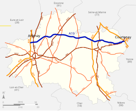 Tracé de A19 dans le département du Loiret