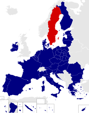 Map of the European Parliament constituencies with Sweden highlighted in red