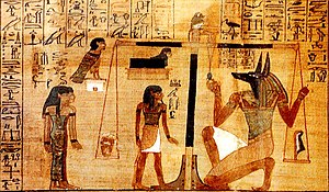 Weighing-of-the-heart scene from Egyptian Book...