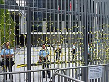 10.45 am 28 September 2014 - Yellow ribbons adorn Civic Square fence after protestors ejected by Hong Kong Police Hong Kong Civic Square 28 Sep 2014 10.45 am.jpg