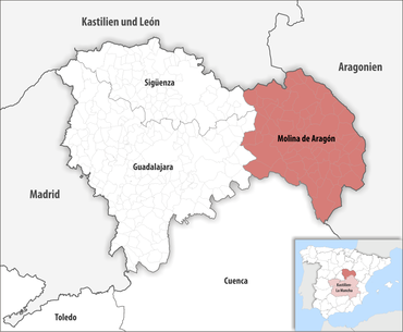 Die Lage des Gerichtsbezirk Molina de Aragón in der Provinz Guadalajara