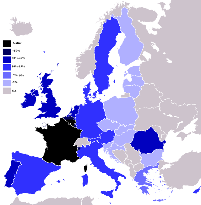 De kennis van het Frans in Europa