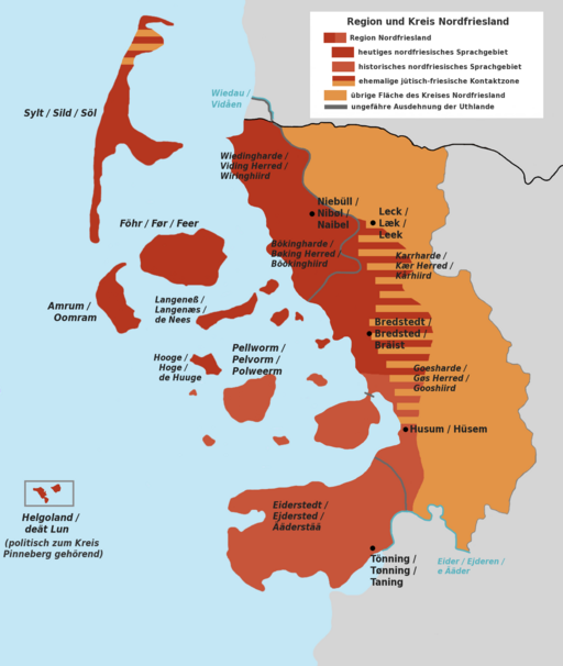 North Frisia (red) within the innovative Nordfriesland district (orange)