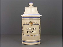 Pharmaceutical container for sulfur from the first half of the 20th century. From the Museo del Objeto del Objeto collection MODOAzufre.jpg