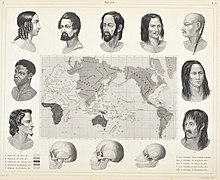 Carte du monde avec des zones colorées auxquelles sont attribuées des bustes humains