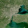 A satellite image of Metro Detroit, with Windsor across the river, taken on ESA's Sentinel-2 satellite in September 2021.