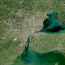 Satellitenaufnahme der Metropolregion Detroit