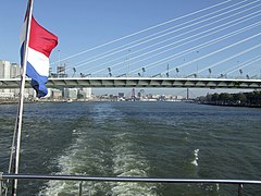 Nieuwe Maas in Rotterdam; op de voorgrond de Erasmusbrug, op de achtergrond de Willemsbrug